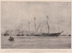 Den kungliga båten Victoria and Albert, med drottningen ombord, eskorteras från Holyhead till Kingstown.